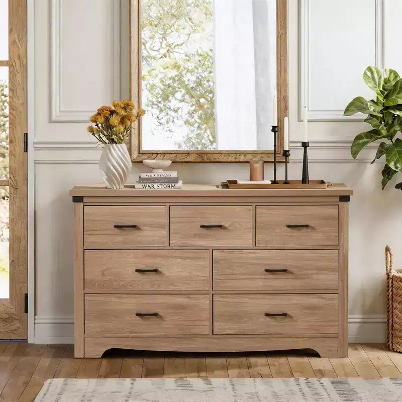 Farmhouse 7 Drawer Dresser For Bedroom, 31.4 Tall Dressers & Dresser, Rustic Wood Dresser With Metal Handle, Storage Organizer Closet For Bedroom