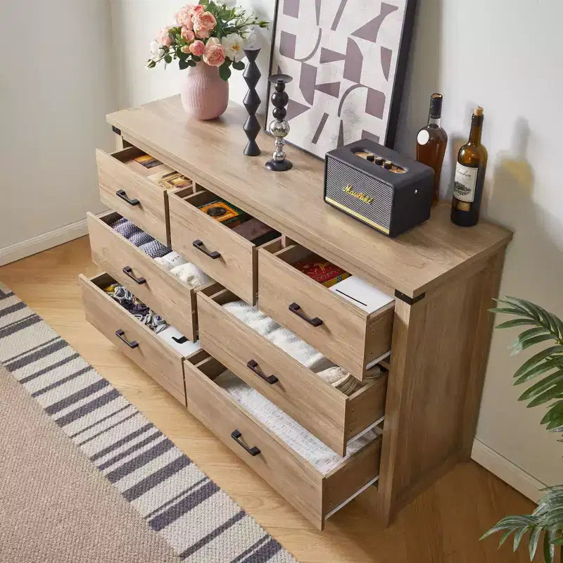 Commode de chambre à 7 tiroirs de style ferme, commodes de 79,8 cm de haut, commode rustique en bois avec poignée en métal, organisateur de rangement pour chambre.